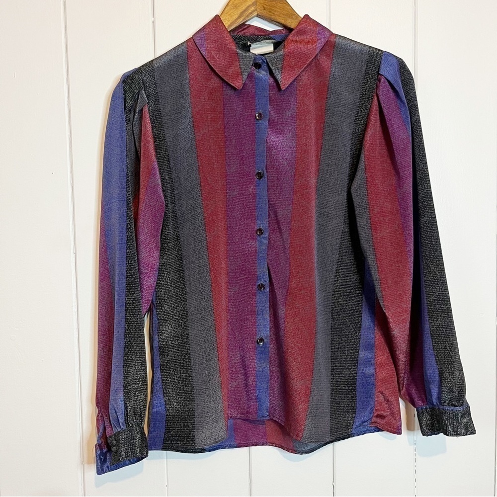 Vintage Como Diffusion Shimmery Striped Button Down Shirt. Size 6.